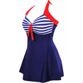 thumbnail image 2 of MVPCLO Women One Piece Swim Dress Sailor Blue Tummy Control Swimdress Skirted Swimsuit Bathing Suit, 2 of 7