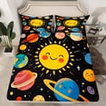 thumbnail image 2 of Manfei Cute Cartoon Planet Twin Sheet Sets,Kawaii Sun Twin Fitted Sheet,Colorful Universe Galaxy Flat Sheet For Boys Teens,Super Cozy Room Decor,3 Pieces, 2 of 7