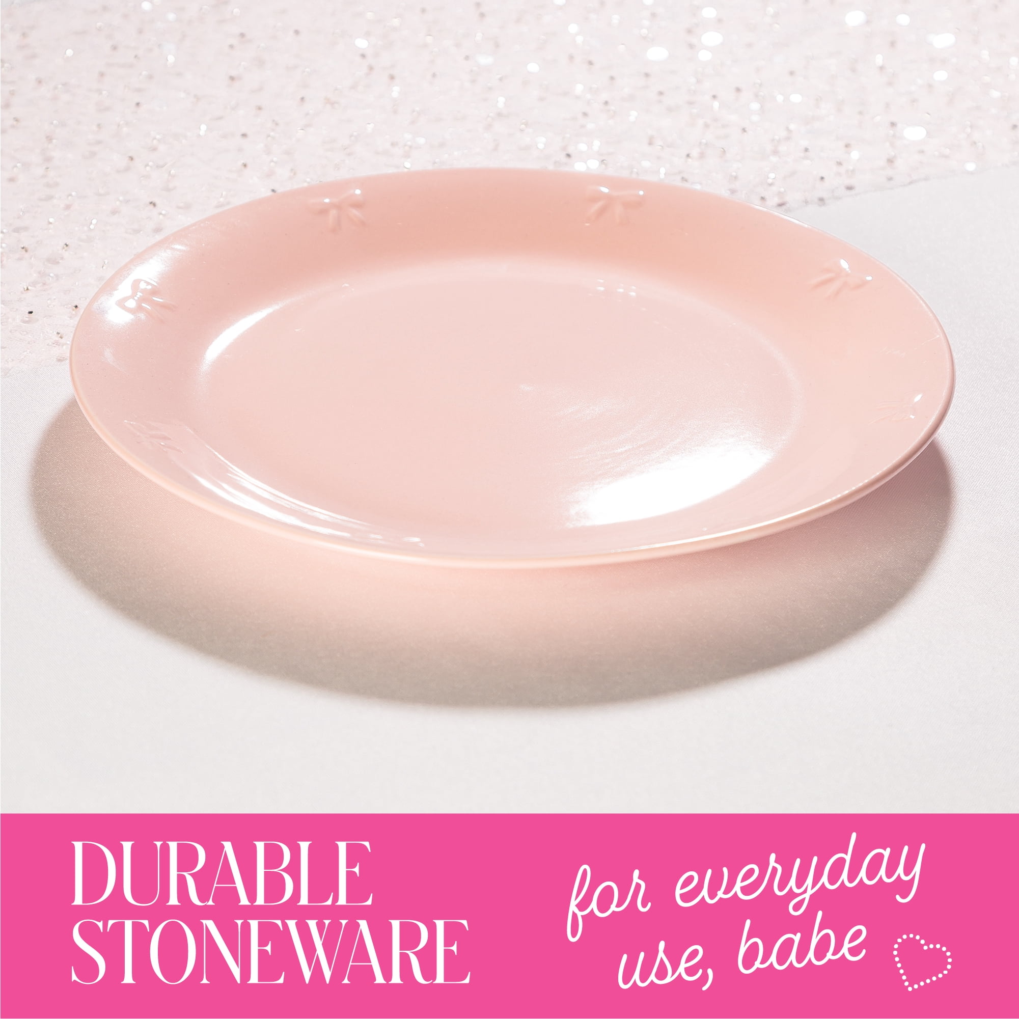 Paris Hilton London Collection Stoneware Salad Plate, Embossed Bow Detailing, 8.5-inch, Blush Pink
