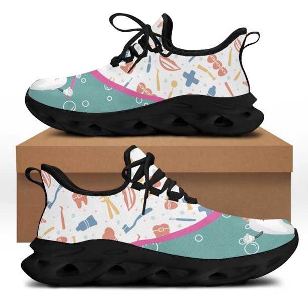 Yikeluo Zapatos de dentista informales para mujer, diseño de hada dental con dibujos animados, malla de aire, para mujer