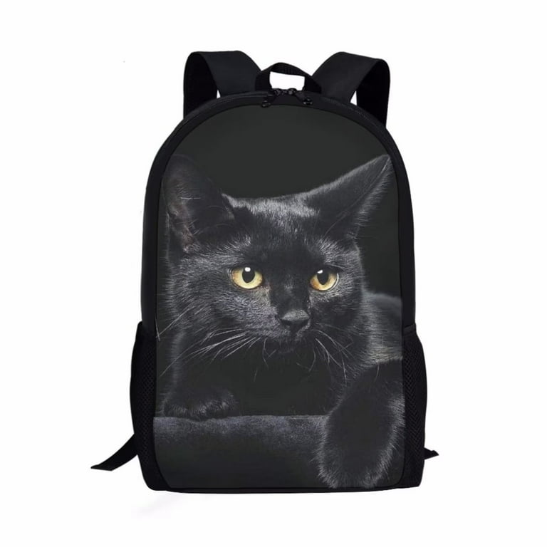 Renewold Kids Shoulder Backpack Black Cat Print School Bookbag for