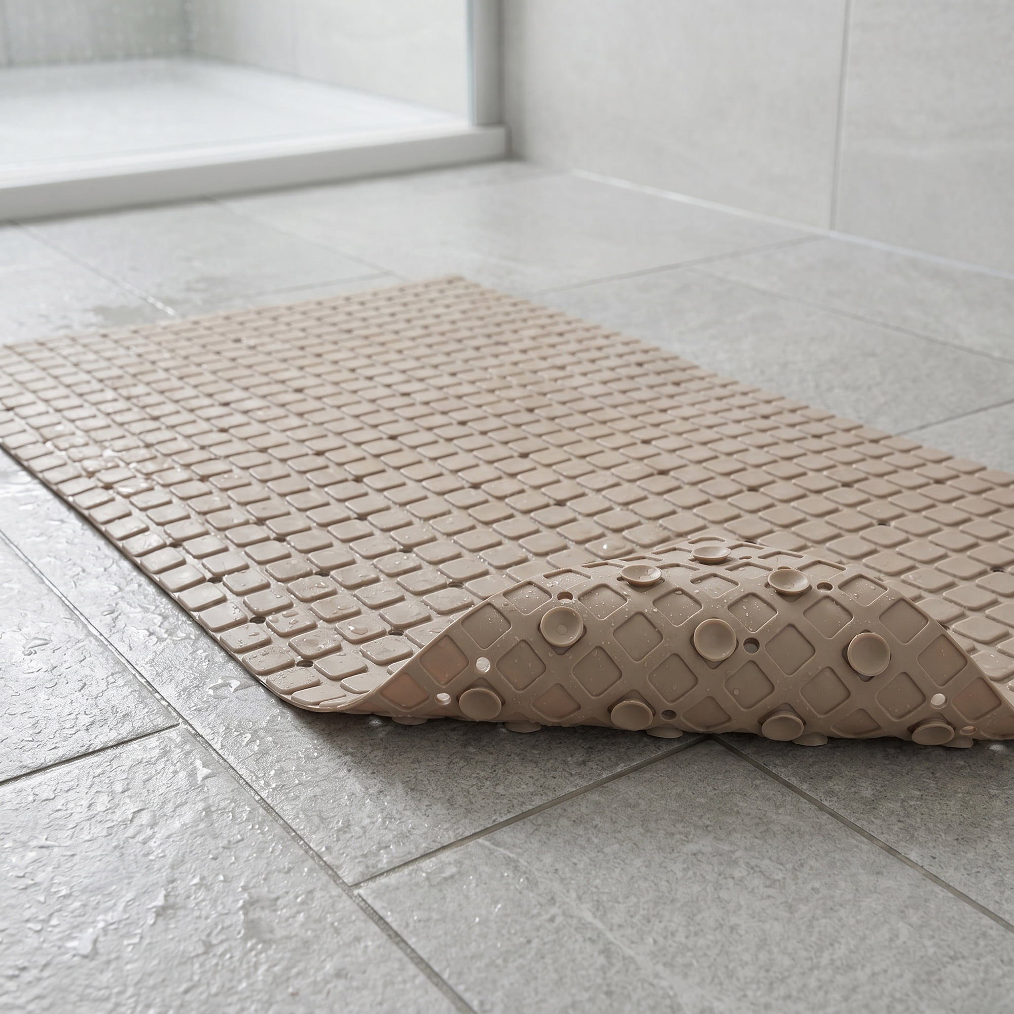 Unique Bargains Non-Slip Bathtub Mat with Strong Suction Cup and Quick Dry Brown 28" x 16"