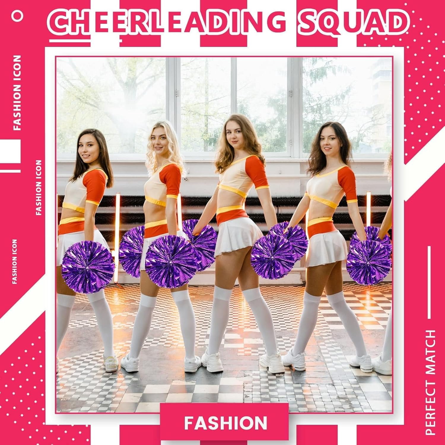 Zhangyh Pom Poms Cheerleading,Fluffy Cheerleader Pompoms with Finger Ring Handle,Metallic Pom Poms Cheerleading for Children Adults Sports Competition Holiday Celebration