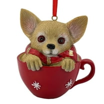Galt International Teacup Chihuahua Puppy Christmas Figurine Ornament - 3.5" - Red and Brown