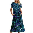 thumbnail image 6 of Nrmvnmi Women's Summer Casual Floral Prints Short Sleeve Crewneck Dress Casual Flowy Tiered Maxi Beach Dress With Pockets Dark Blue-2XL, 6 of 7