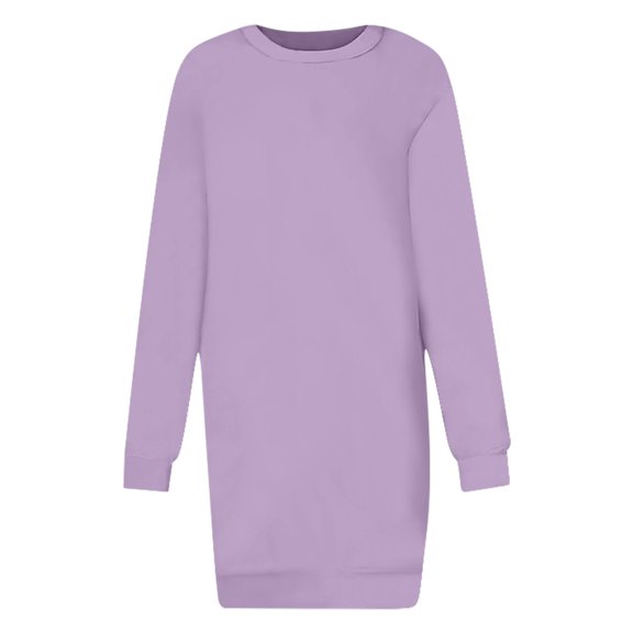PADFRYBK Fall Dresses For Womens Round-Neck Dress Long Sleeve Dress Solid Color Pullover Dress