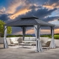 thumbnail image 2 of MEWANG 10x12ft Gazebo Double Roof Canopy with Netting and Curtains, Outdoor Gazebo 2-Tier Hardtop Galvanized Iron Aluminum Frame Garden Tent for Patio, Backyard, Deck and Lawns, 2 of 8