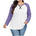 thumbnail image 2 of HWRETIE Women's Plus Size Sweatshirt Casual Chest Print Solid Color Round Neck Pullover Loose Long Sleeved Raglan Top Purple, 2 of 6