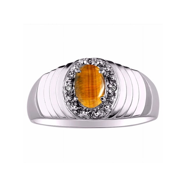 RYLOS Men's Rings Sterling Silver Classic Halo Of Diamonds 7X5MM Oval Gemstone Ring Tiger Eye November Birthstone Rings For Men Size 13