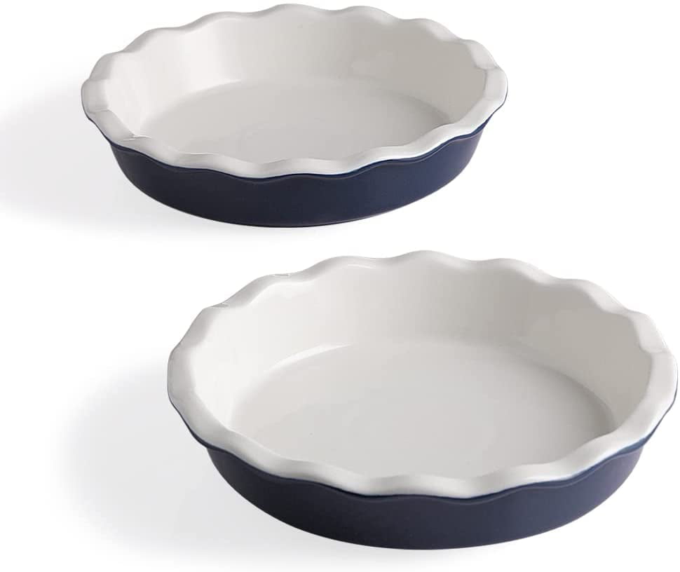 4 Pack Ceramic Pie Dish，Mini Pie Pans for Baking Dessert Dinner Round Baking Dish with Ruffled Edge for Cooking 6.75 Inches Small Pie Plate Kitchen 