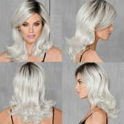 Wentin Wigs Synthetic Women's Gray Fashion Micro-volume Natural Black Wave Hair Silver wig
