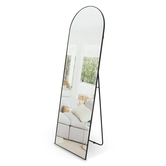 Espejo De Piso Cuerpo Completo Grande Arqueado Decorativo De Pared con Soporte y Marco de Aluminio para Dormitorio Sala Comedor o Cuarto de 160 cm