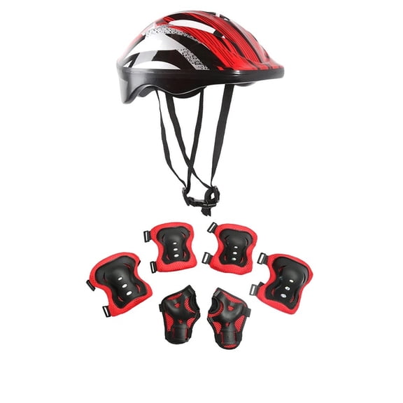 BAIANNAN 7Pcs Bicycle Sport Protective Gear Set Breathable Kids Skateboard Scooter Helmet Set 48-55cm for Skateboard/Bike/Skating/Cycling