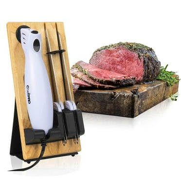 Chef PRO Serrated Carving Electric Knife Set With Wooden Storage Tray, with 2 Stainless Steel Blades