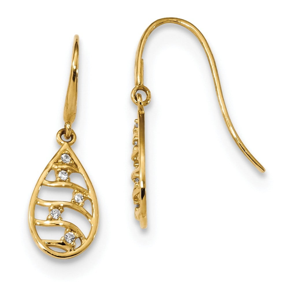 Roy Rose Jewelry 14K Yellow Gold Madi K Triple Teardrop CZ Dangle Wire Earrings