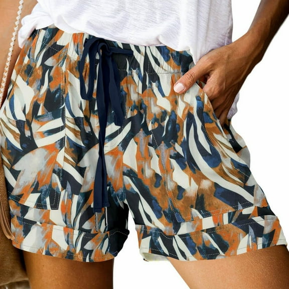 Runfenguu Womens Athletic Shorts, Spandex Shorts Women Womens Plus Size Print Comfy Drawstring Casual Elastic Waist Pocket Loose Shorts Pants Shorts Women