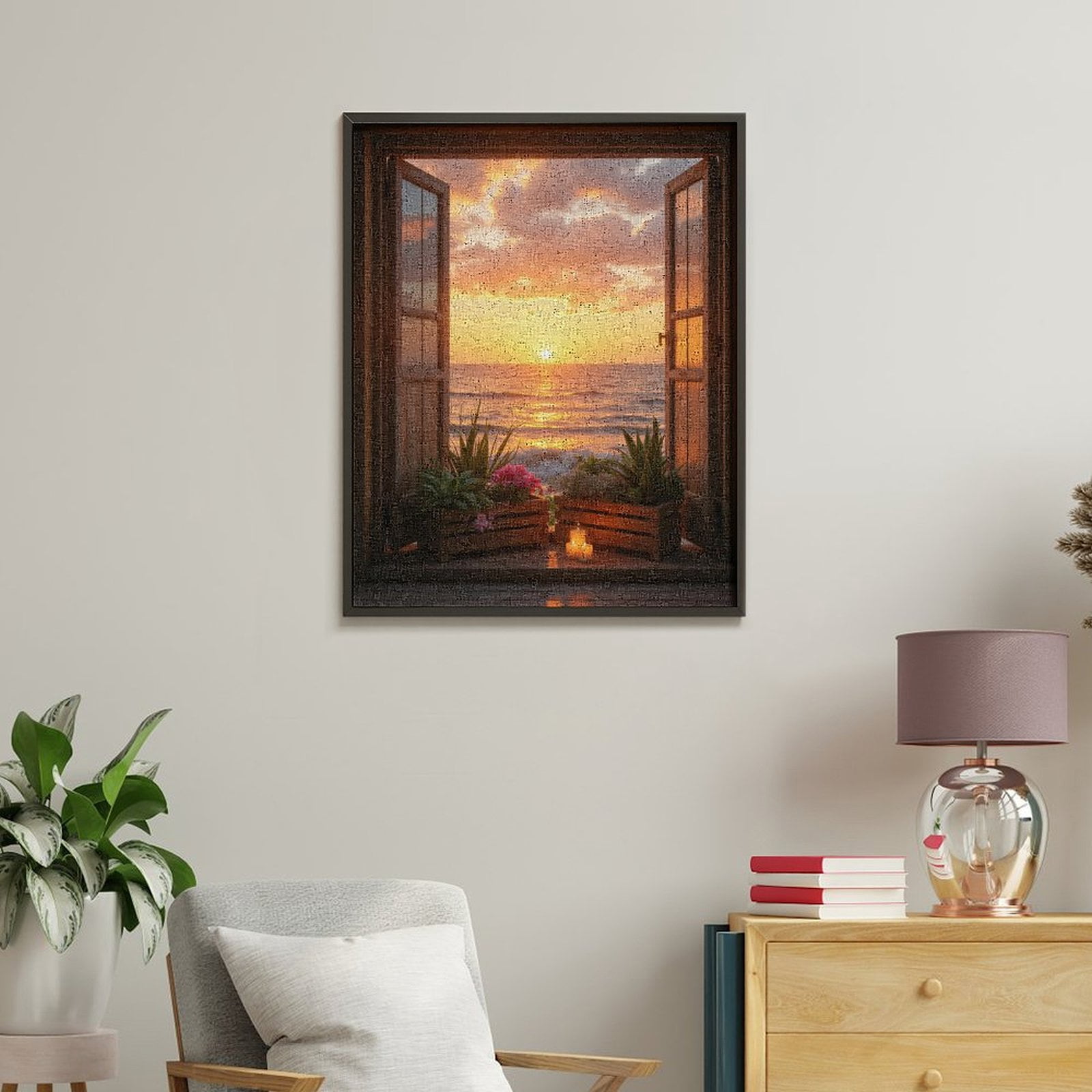 Paint By Numbers Kit for Adults Beginner - DIY Sunset Ocean Open Door Candles Canvas Painting Kits for Adults, Frameless Paint By Number for Adults for Home Wall Decor 16x20 Inch