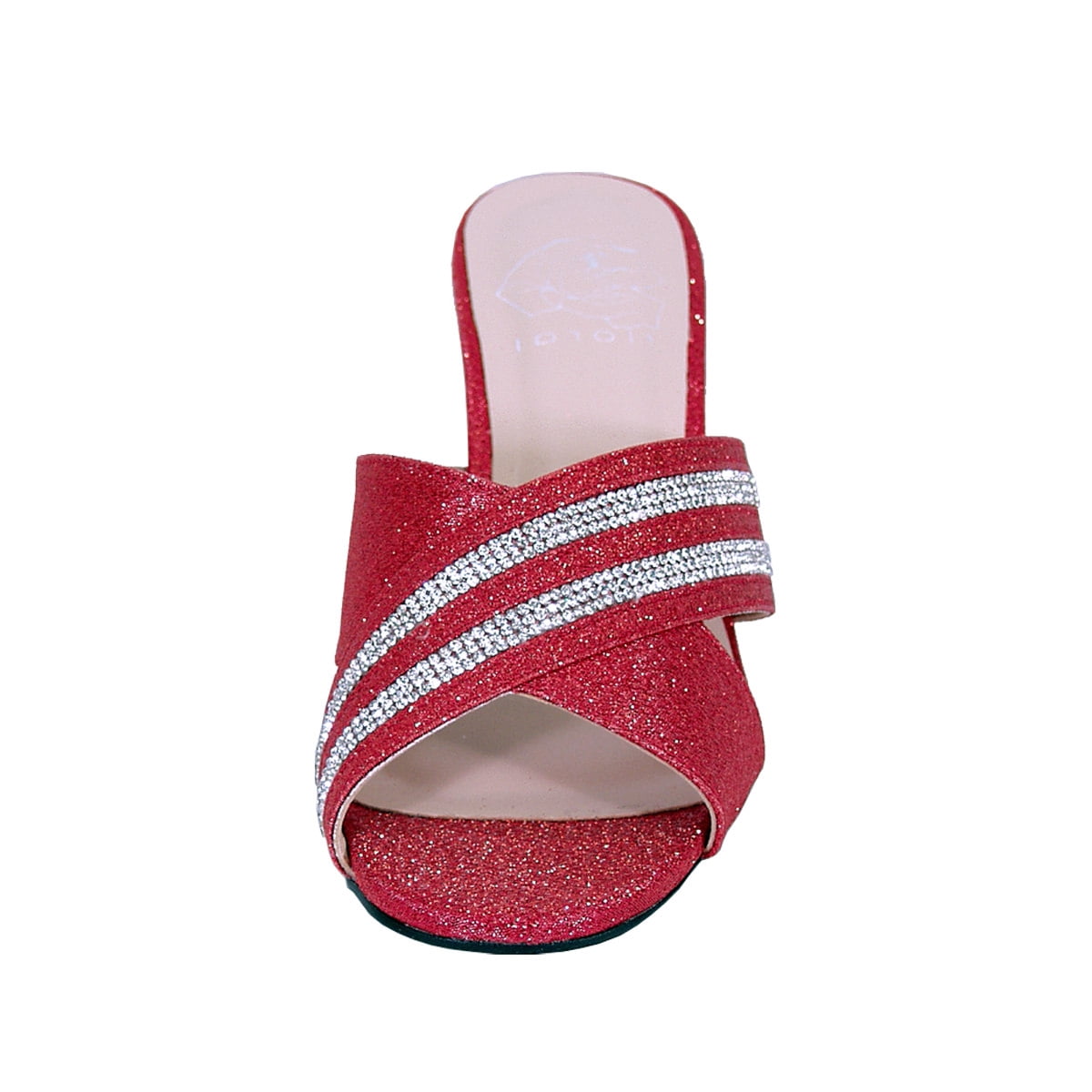 FLORAL Denise Women Wide Width Rhinestone Slip On Pretty Ornate Block Heel Sandals