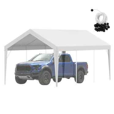 KFFKFF Car Shelter Canopy Replacement Cover 10 x 20 ft, Heavy-Duty Waterproof UV-Resistant Garage Tent Tarp, White (Cover Only, No Frame Included)