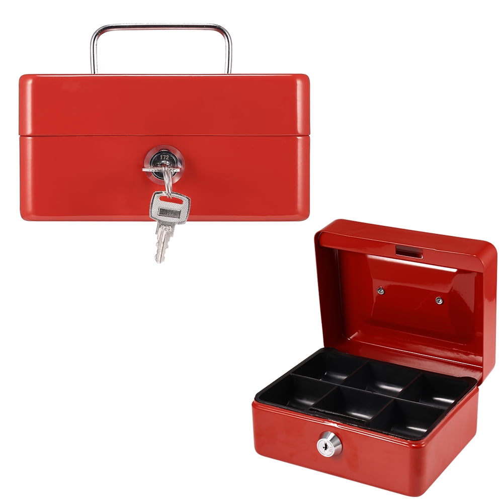 Petty Cash Box Money Safe Portable Red 8" Key Lock Storage Security