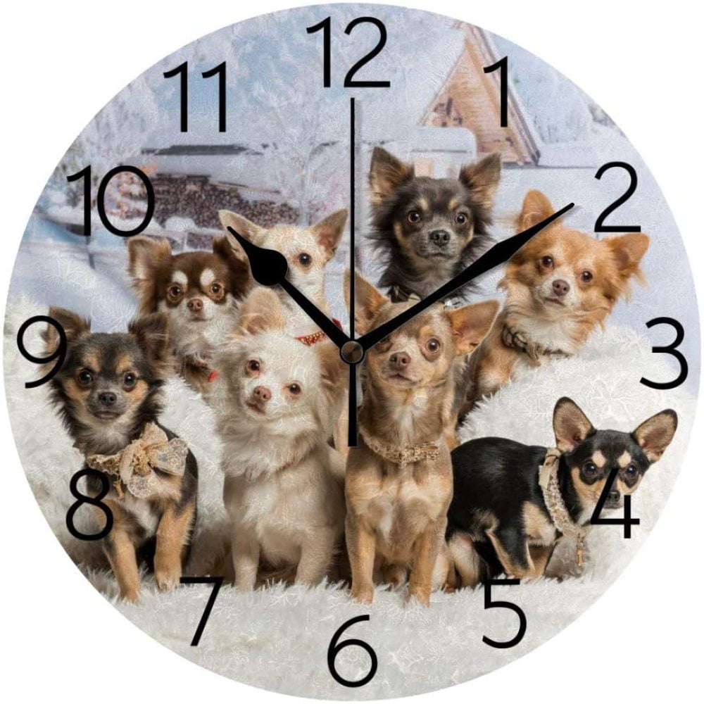Chihuahua Wall Clock Very Quiet Battery Operated Chihuahua Pattern 