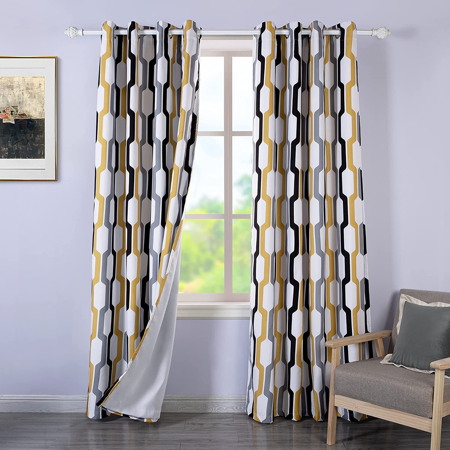 DriftAway Riley Geo Gray White Curtain 84 Inches Long for Living