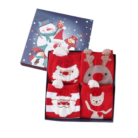 

BESTHUA 4 Pairs Christmas Socks Santa Socks Gift Boxed for Women
