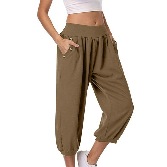 Tuosodrolic Jogger for Women High Waisted Capri Pants Tummy Control Yoga Capris with Pockets Comfy Cropped Pants Slim Fit Trousers