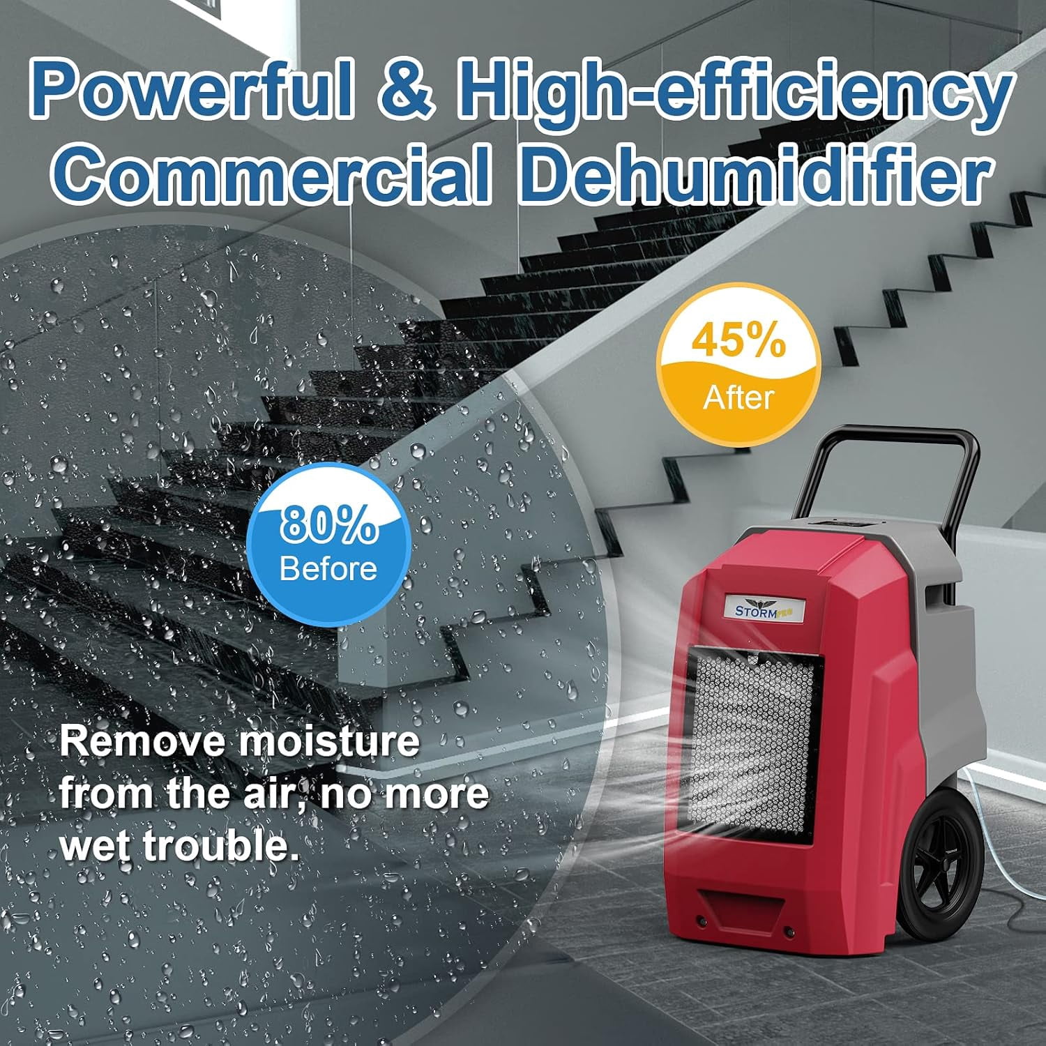 ALORAIR 180 Pints Commercial Dehumidifier with Pump Drain Hose, Smart Wi-Fi Dehumidifier for Large Basement, Industrial or Commercial Space, Smart Wi-Fi, 5 Years Limited Warranty, Red
