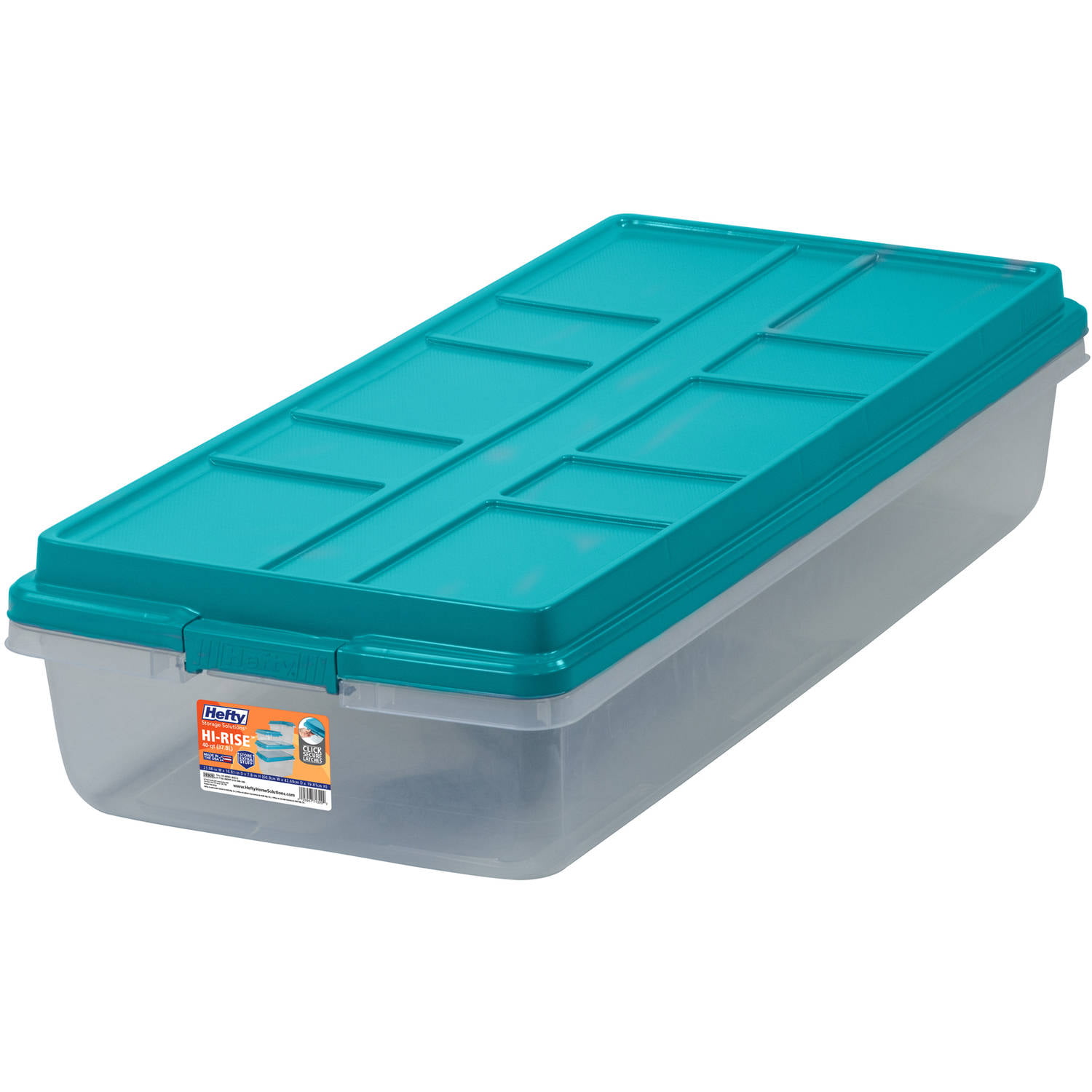 Underbed Storage Container 63Qt High Rise Clear Latch Box Teal Lid Handles Box 720389312012 | eBay
