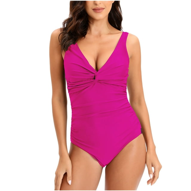 Admvng Tummy Control Swimsuits for Women High Waisted Basic Solid Color Slimming One Piece Swimsuit S-2XL