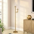 thumbnail image 2 of Evelyn&Zoe Basso 2-Light Torchiere Floor Lamp with Glass shade in Brass/Clear, 2 of 9
