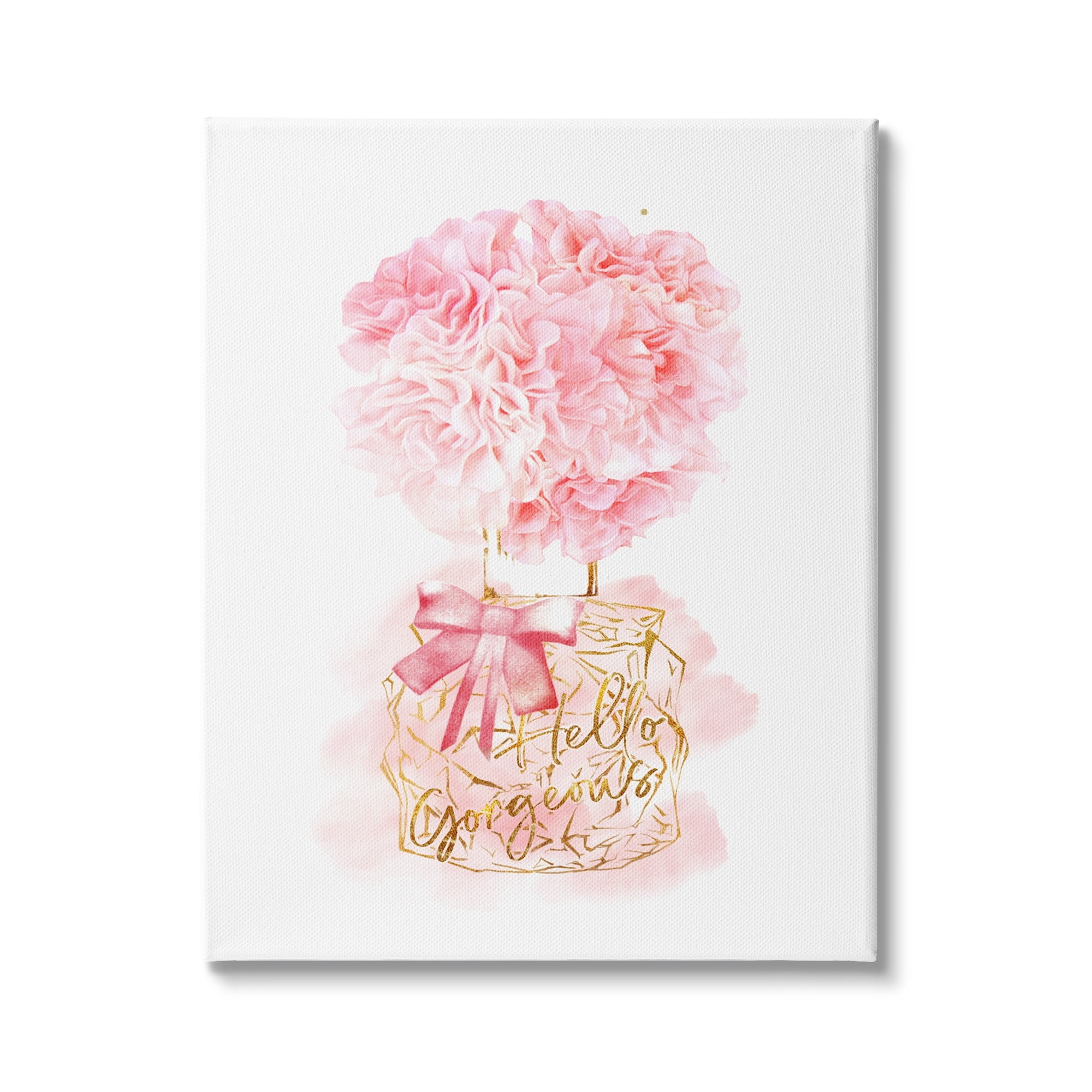 Hello Gorgeous Carnation Flower Blossom Glam Bottle 16 in x 20 in Painting Canvas Art Print, by Stupell Home Décor