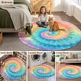 thumbnail image 5 of Colorful Tie Dye Large Round Rug 8 FT, Non Slip Living Room Area Carpet, Rainbow Ombre Abstract Pattern Art Washable Soft Circle Rug Non-Shedding Floor Carpet for Bedroom Office Dining Room, 5 of 9