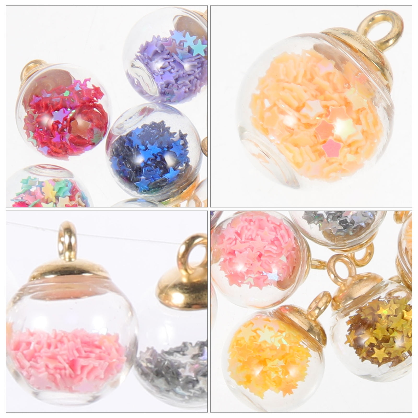 FELTECHELECTR 60Pcs Premium Glass Ball Charms with Star Sequins Assorted Colors for DIY Necklace Bracelet Accessories