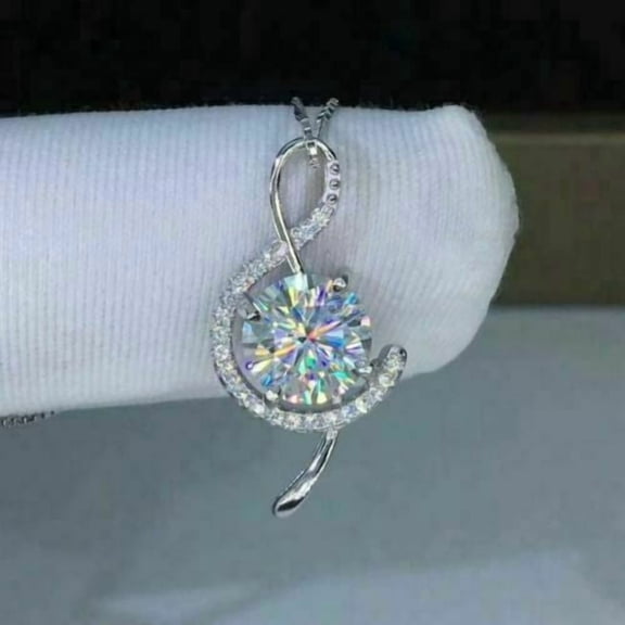 2 CT Round cut lab Created Diamond Womens Pendant 14K White gold Plated