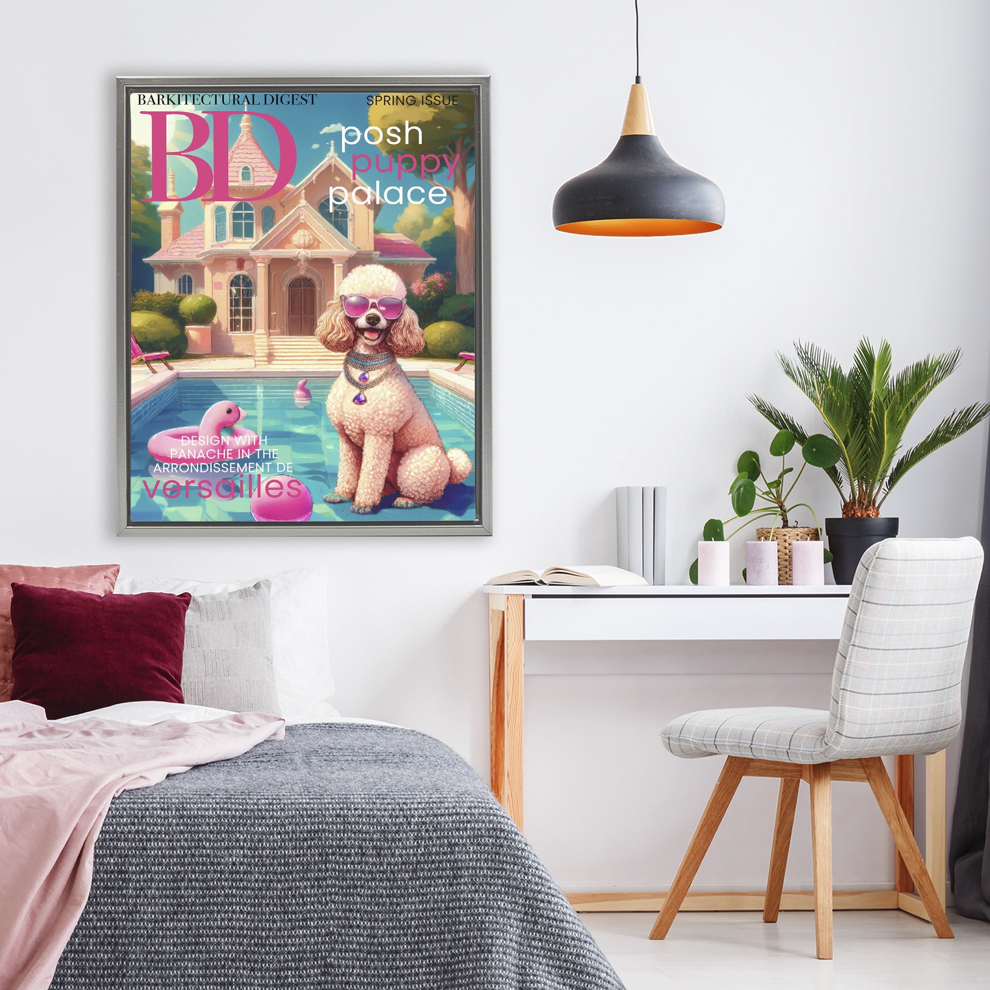 Stupell Industries Poodle Magazine Parody Gray Framed Floater Canvas Wall Art, design by Grotto Studios