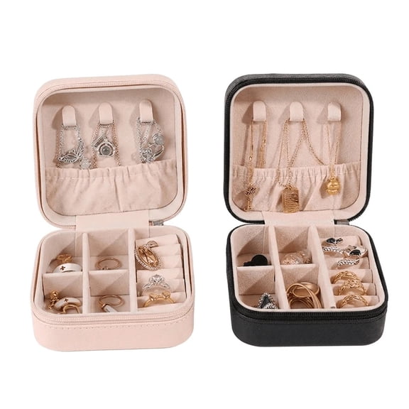 Travel Jewelry Case 2 Pack Small Jewelry Box Nude Pink Leather Portable Ring Organizer Square Accessory Storage Holder for Rings Earrings Necklaces Women Girls Gift