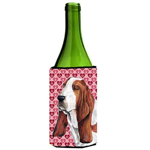 Basset Hound Hearts Valentines Day Portrait Wine bottle sleeve Hugger 24 oz.