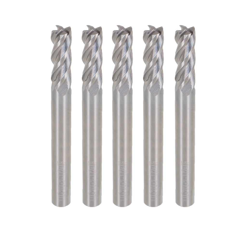 findmall 5 Pcs 1/4" 4 Flute 2-1/2" Overall Length 3/4" LOC Carbide End Mill- TiALN COATED