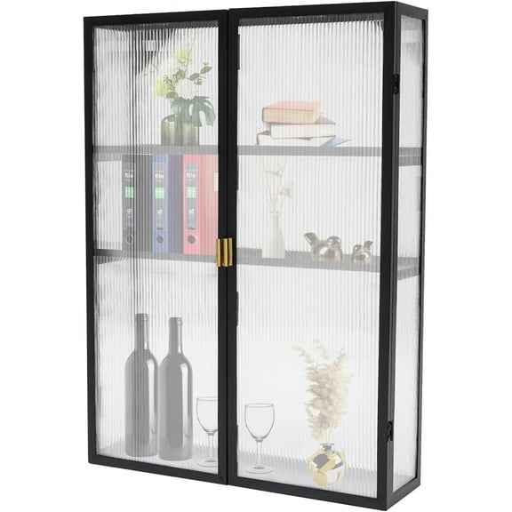 Wall Cabinet, Storage Cabinet Wall Mount for Bathroom Kitchen Laundry Office, Wall Cabinets with Doors and Detachable Shelves, Black