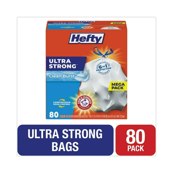 Hefty Ultra Strong Tall Kitchen Trash Bags, Clean Burst, 13 Gallon, 80 Count