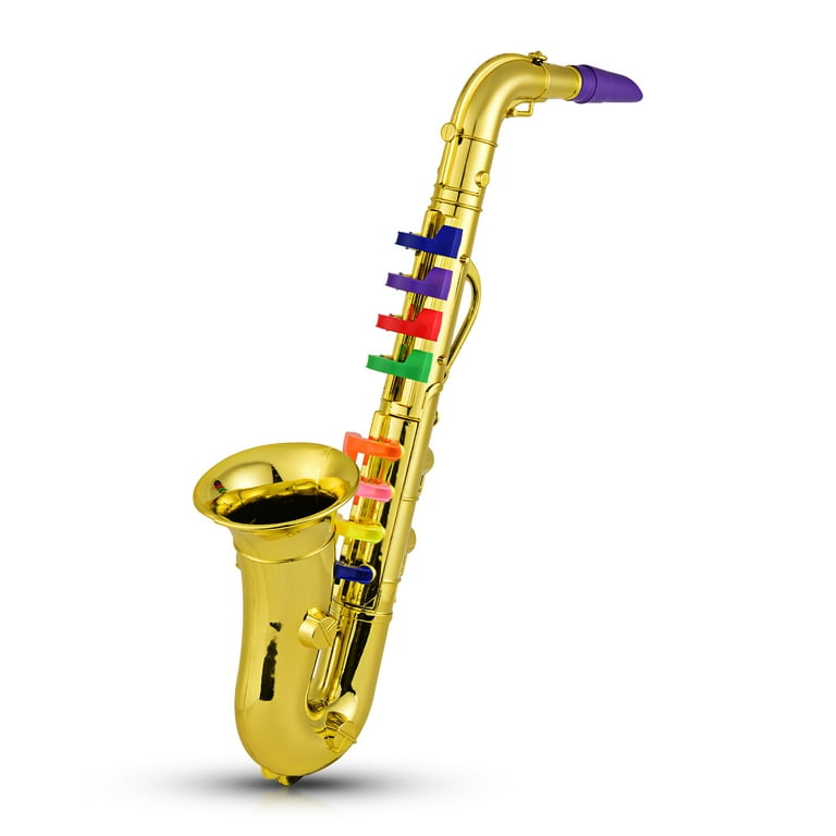 Kids Saxophone Toy Musical Wind Instruments Plastic 8 Rhythms Metallic  Golden Saxophone for Kids Early Educational Toy Performance Prop