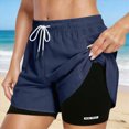 thumbnail image 2 of KPOPLK Women 2 in 1 Running Shorts High Waisted Athletic Shorts Gym Workout Shorts with Mesh Liner Zipper Pockets S-2XL Size XXL,Navy, 2 of 8
