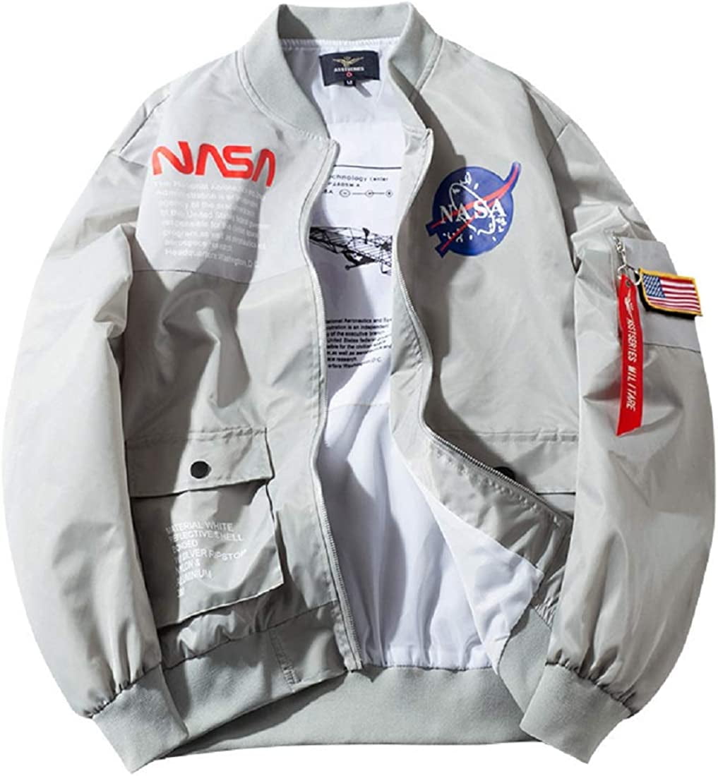 Mens Apollo NASA Patches Slim Fit Bomber Jackets Windbreaker Bomber Flight Jacket Walmart