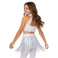 thumbnail image 2 of Haitryli Girls Sequins Tassel Jazz Latin Dance Dress Outfits Metallic Crop Top with Briefs Skirt for Ballroom Dancing Silver 8, 2 of 7