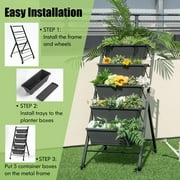 Costway 1 PCS 5-Tier Vertical Raised Garden Bed Elevated Planter with Wheels & Container Boxes Gray