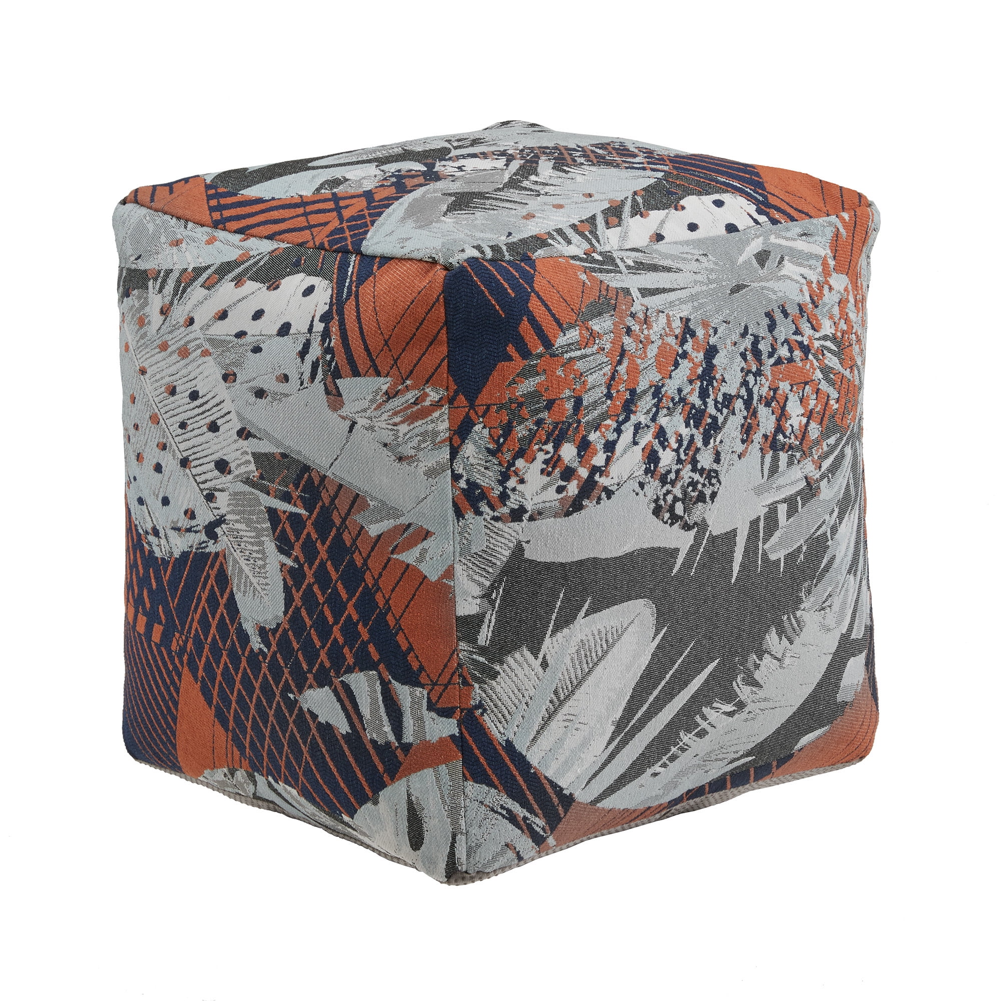 Weston Home Dinant Upholstered Square Pouf Ottoman, Multicolored Abstract Pattern Fabric