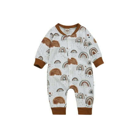 

Canrulo Infant Baby Girls Boys Rainbow Print Jumpsuit Long Sleeve Single Breasted Romper Clothes White Rainbow 12-18 Months