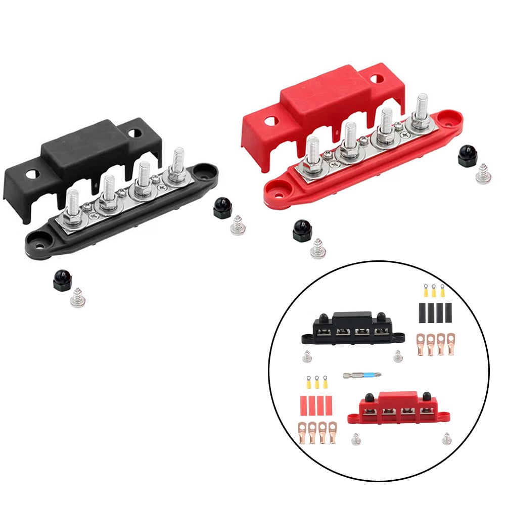 2Pcs 12V-48V Dc Busbar Distribution Block 250A Busbar with 4 X M8 Terminal Bolts